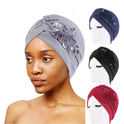 Chapeau turban à fleurs pailletées pour dames